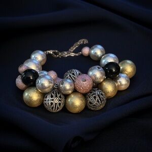Chunky metallic multicolor cluster ball bead bracelet